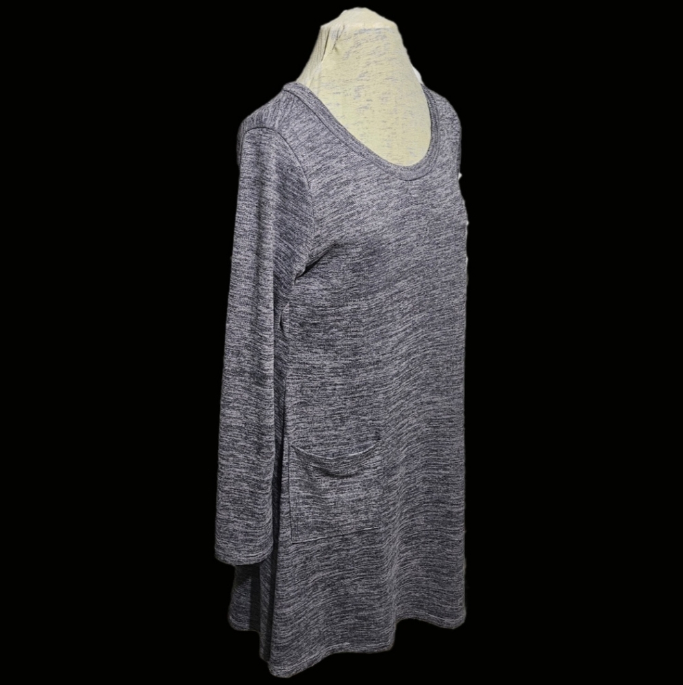Gilli, gray tunic, mini dress, jersey knit, pockets, size large